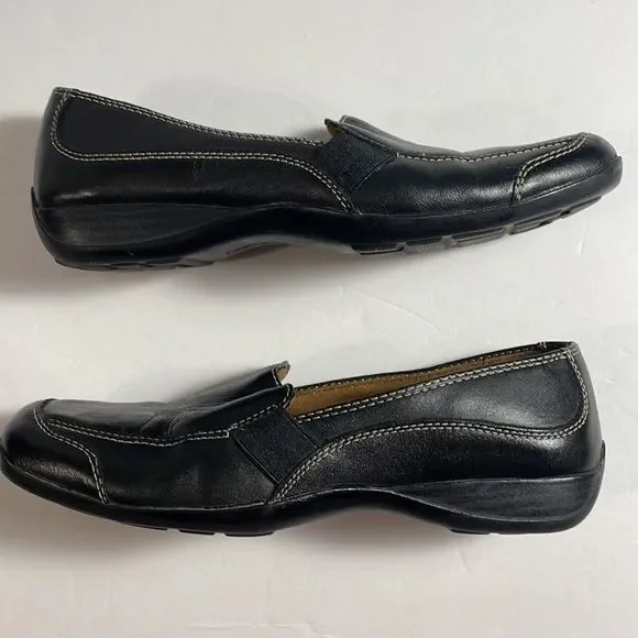 Naturalizer Natural Sole Black Leather Slip On Loafer Shoe Contrast Stitching 7M - Picture 4 of 10